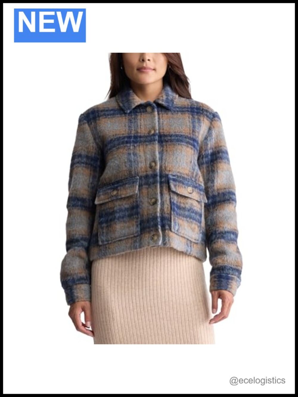 Women's Long Sleeve Fuzzy Plaid Shacket with Button Front